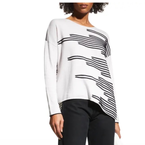 NIC+ZOE Sweaters - NIC+ZOE Fresh Perspective Asymmetrical Abstract Striped Relaxed Fit Sweater